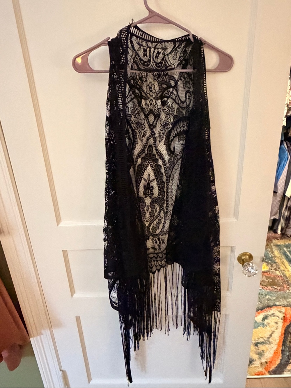 Black Lace Fringe Kimono Vest